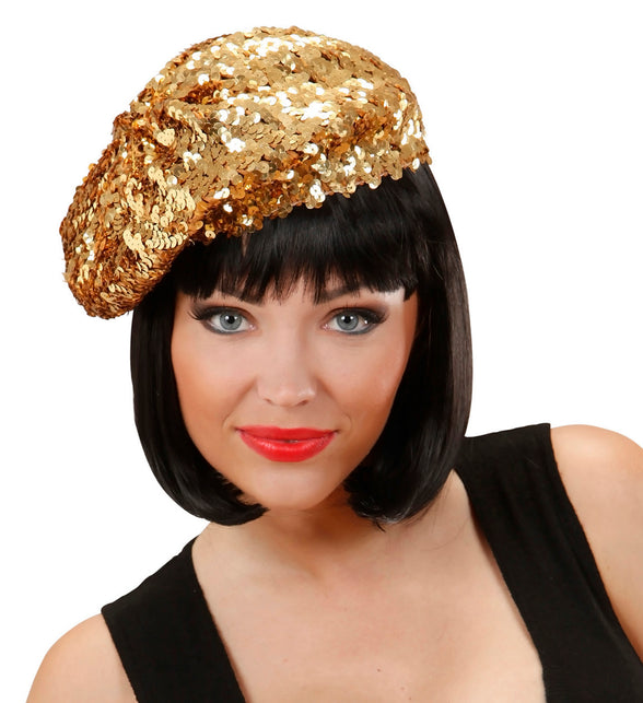 Widmann SRL Gouden baret pailletten glitter muts