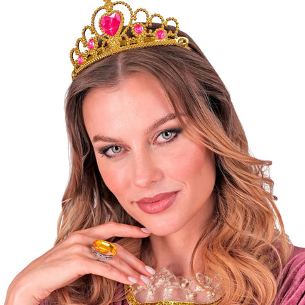 Widmann SRL Gouden tiara met roze steentjes