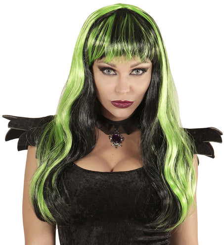 Widmann SRL Groen zwarte Halloween pruiken