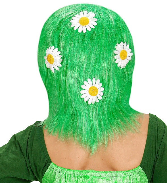 Widmann SRL Groene pruik met bloemen Moeder natuur