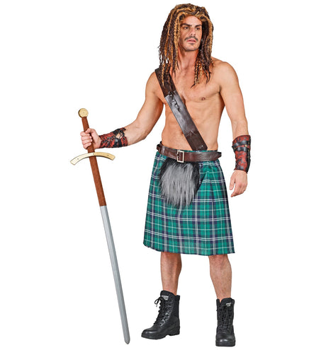 Widmann SRL Groene schotse kilt met heuptas