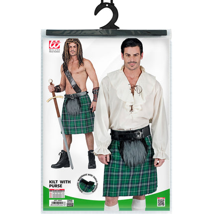 Widmann SRL Groene schotse kilt met heuptas