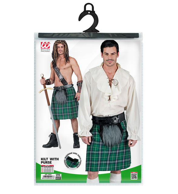 Widmann SRL Groene schotse kilt met heuptas