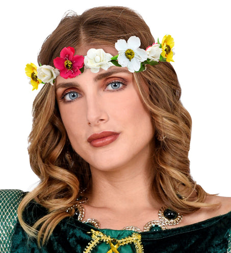 Widmann SRL Haarband bloemen wit rood geel met lint