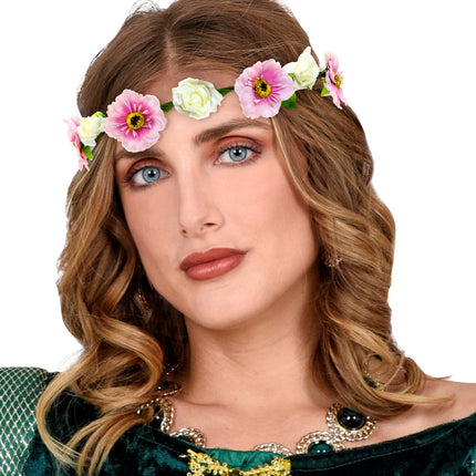 Widmann SRL Haarband bloemen wit roze met lint