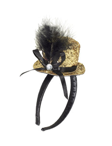 Widmann SRL Haarband glitter hoedje met veer goud