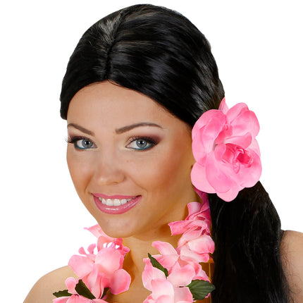Widmann SRL Haarbloem roze met elastiek