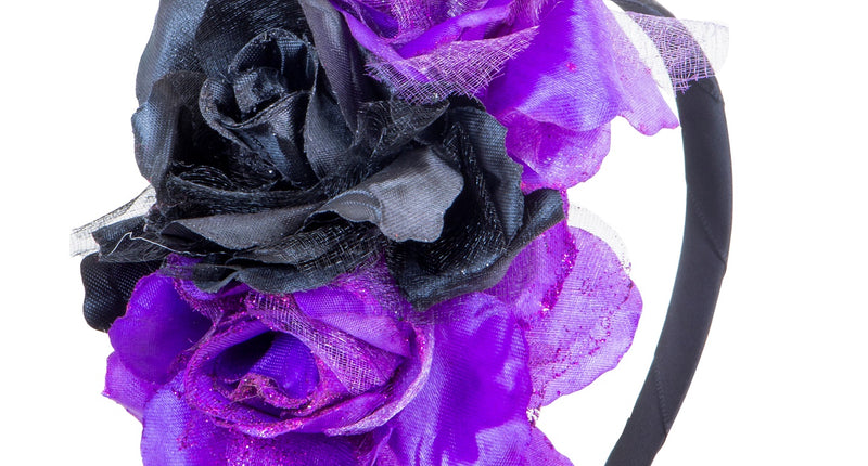 Widmann SRL Halloween haarbandje met zwart paarse rozen