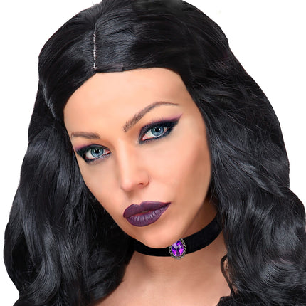 Widmann SRL Halsband fluweel zwart met paarse steen