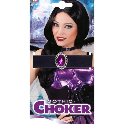 Widmann SRL Halsband fluweel zwart met paarse steen