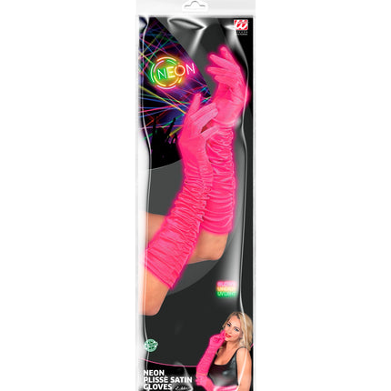 Widmann SRL Handschoenen satijn plissé neon roze