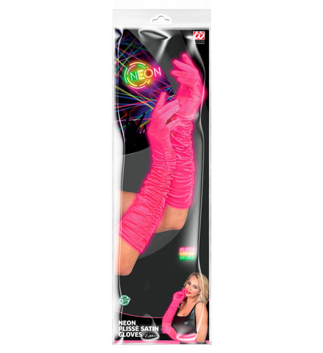 Widmann SRL Handschoenen satijn plissé neon roze