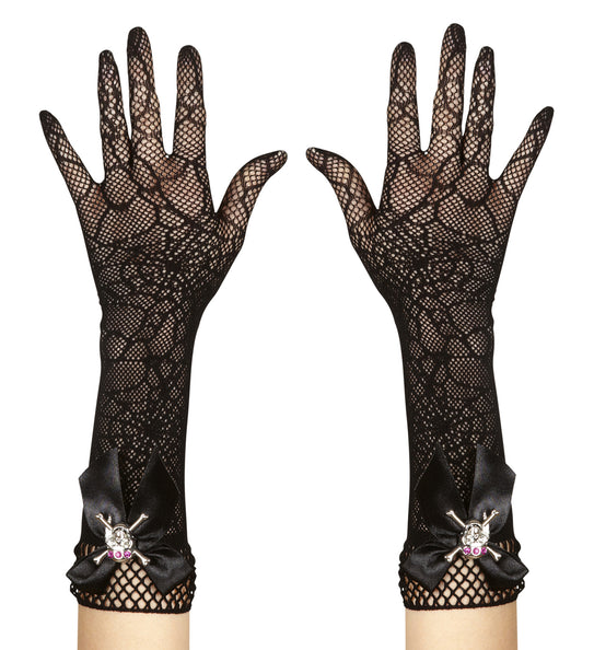 Widmann SRL Handschoenen spinnenweb met strass schedel
