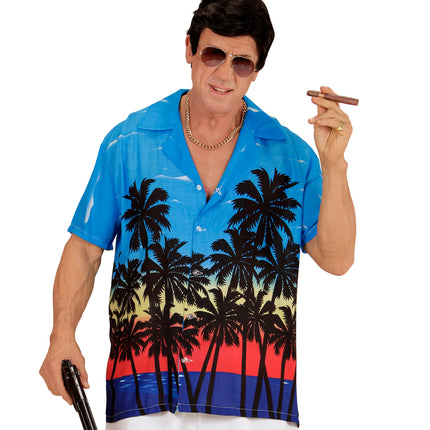 Widmann SRL Hawaii shirt blauw palmbomen