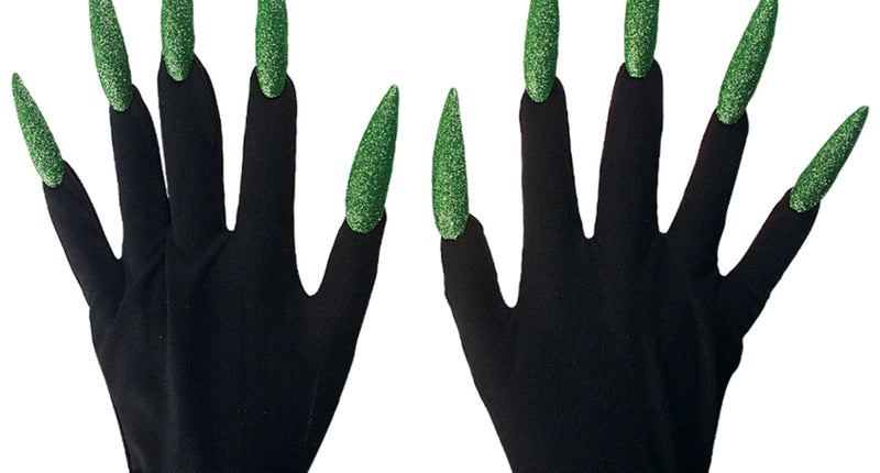 Widmann SRL Heksen handschoenen zwart met groene nagels