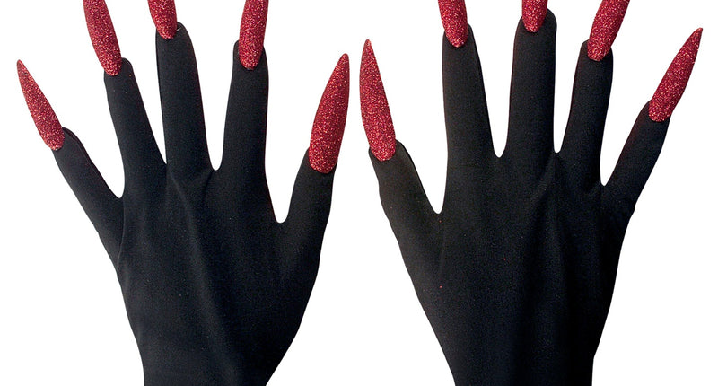 Widmann SRL Heksen handschoenen zwart met rode nagels