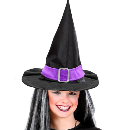 Widmann SRL Heksen hoed kind met paarse riem