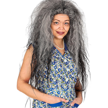 Widmann SRL Heksen pruik grijs Elly