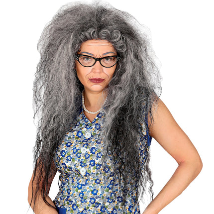 Widmann SRL Heksen pruik grijs Elly