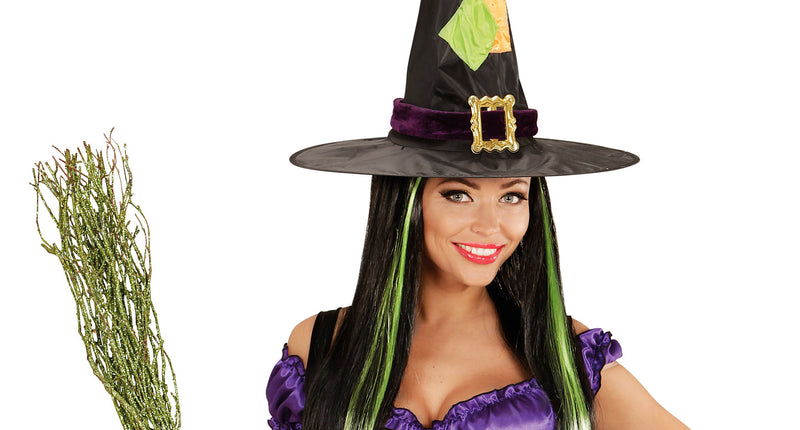 Widmann SRL Heksen pruik zwart met groen