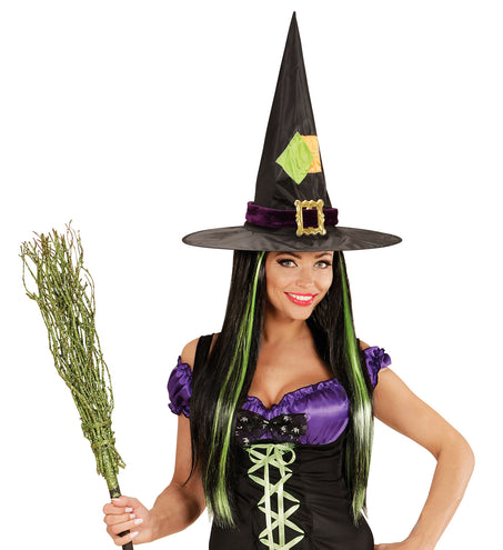 Widmann SRL Heksen pruik zwart met groen