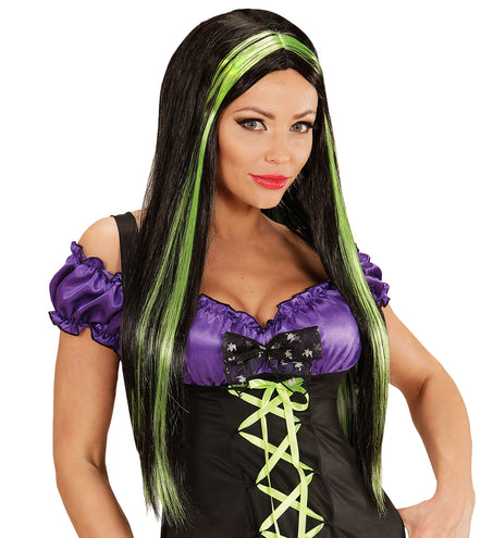 Widmann SRL Heksen pruik zwart met groen