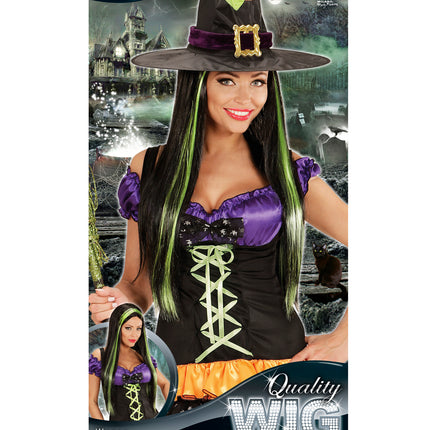 Widmann SRL Heksen pruik zwart met groen
