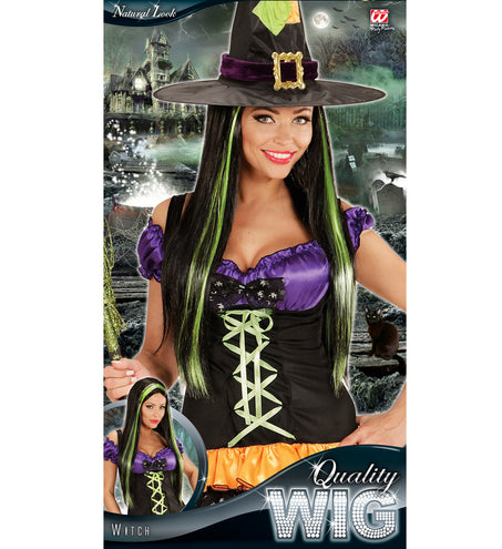 Widmann SRL Heksen pruik zwart met groen