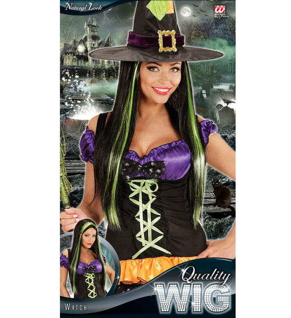 Widmann SRL Heksen pruik zwart met groen