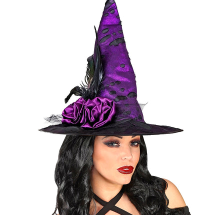Widmann SRL Heksenhoed met bloemen en veren