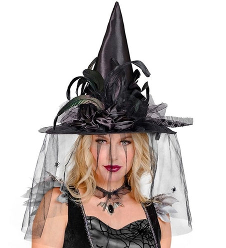 Widmann SRL Heksenhoed met tule, bloemen en veren Mats