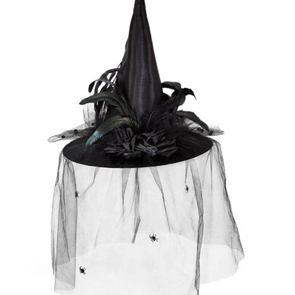 Widmann SRL Heksenhoed met tule, bloemen en veren Mats