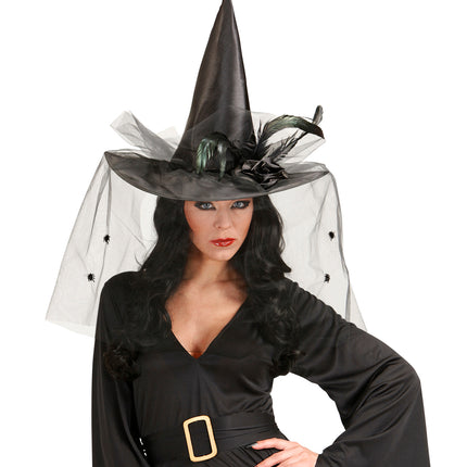 Widmann SRL Heksenhoed Met Tulle Bloem En Veren