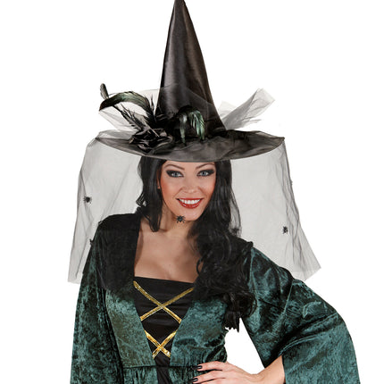 Widmann SRL Heksenhoed Met Tulle Bloem En Veren