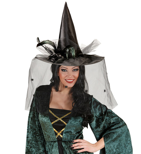 Widmann SRL Heksenhoed Met Tulle Bloem En Veren