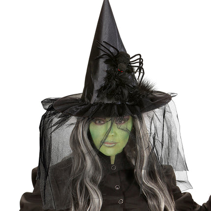 Widmann SRL Heksenhoed met voile en spin