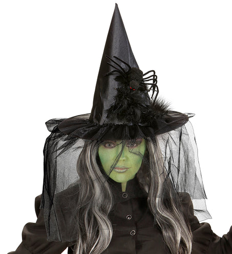 Widmann SRL Heksenhoed met voile en spin