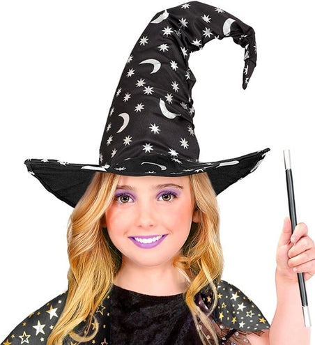 Widmann SRL Heksen/tovenaarshoed met maan en sterren kind Gijs