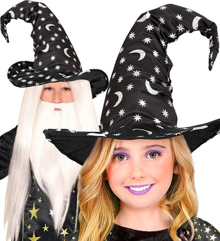 Widmann SRL Heksen/tovenaarshoed met maan en sterren kind Gijs