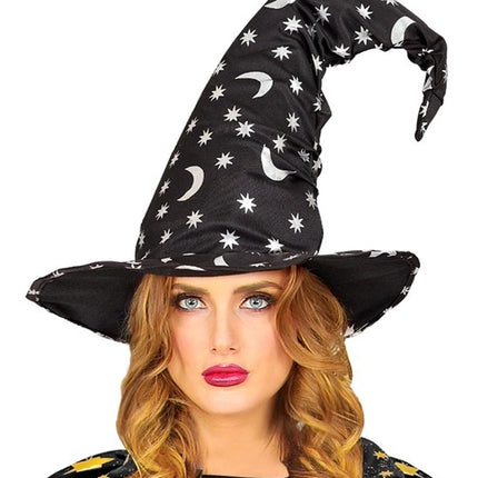 Widmann SRL Heksen/tovenaarshoed met maan en sterren volwassene Vera