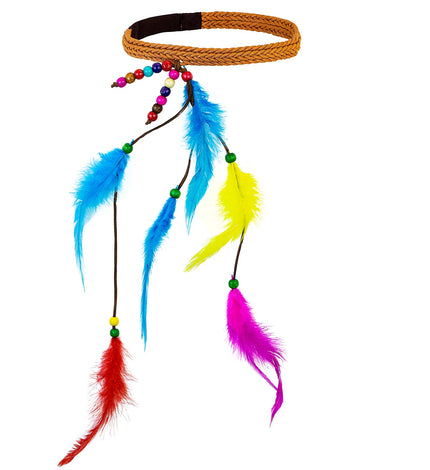 Widmann SRL Hippie hoofdband met veertjes en steentjes