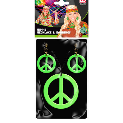 Widmann SRL Hippie ketting en oorbellen groen