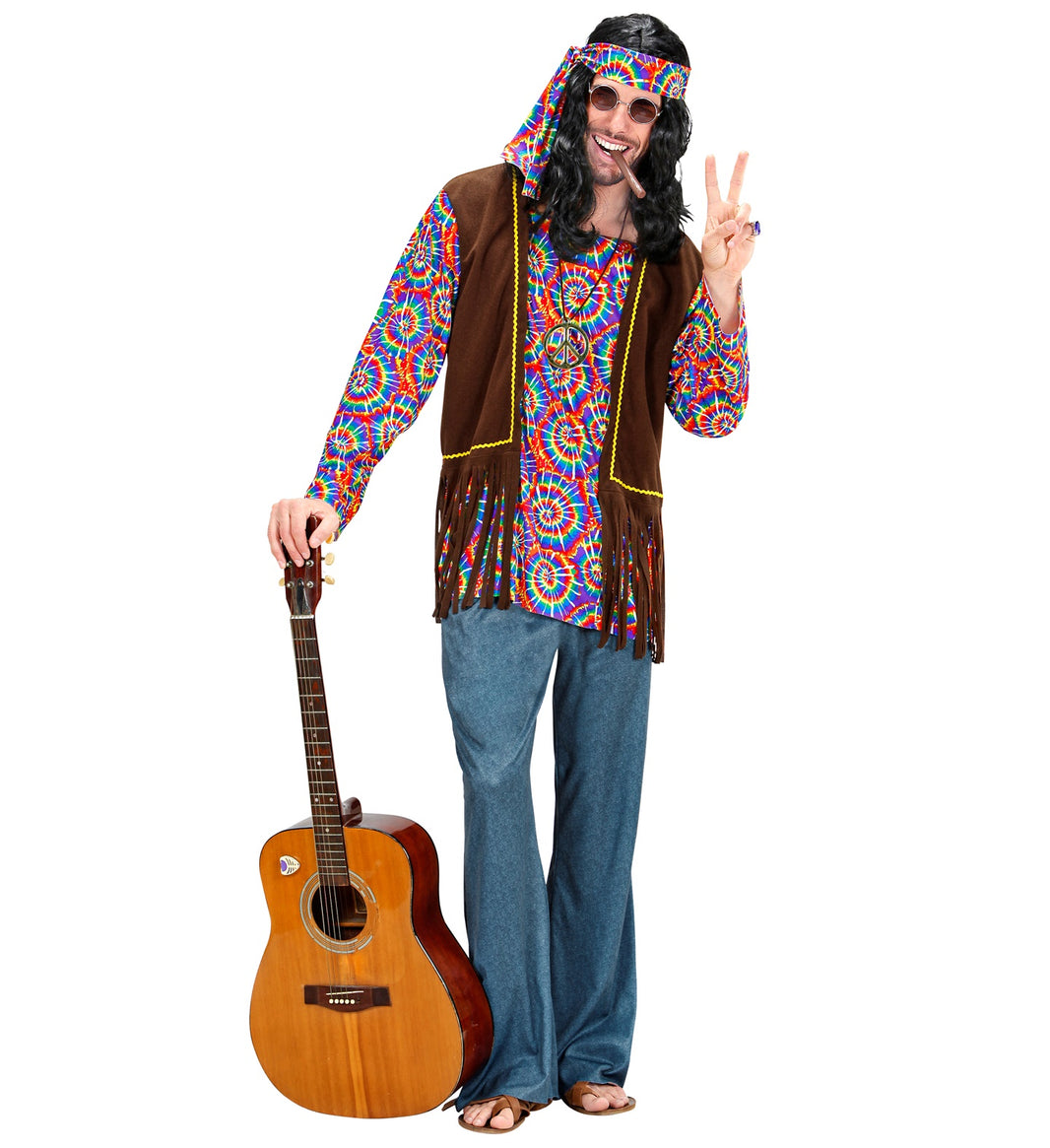 Ulikey Hippiekostuum voor dames, jaren '60, jaren '70, dameskleding, hippievest, hippiebroek, hippiebril en hippie-accessoires, hippiekleding voor Halloween, carnaval (M