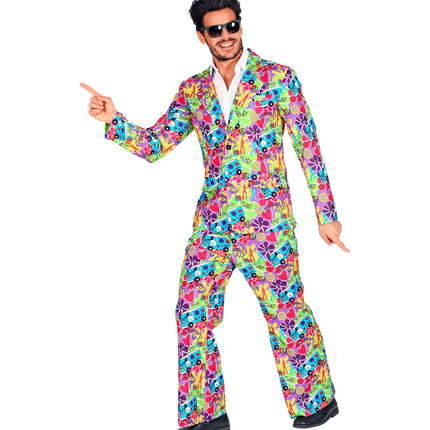 Widmann SRL Hippie pak jaren 70 multicolor met jas en broek