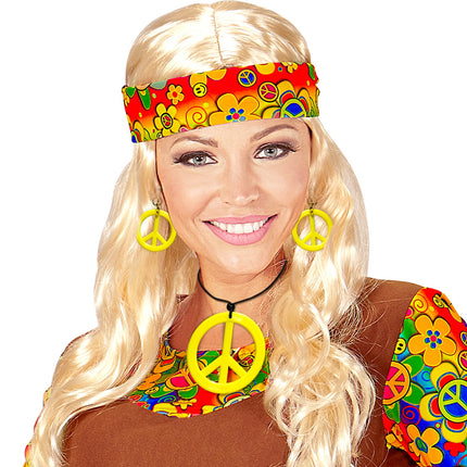 Widmann SRL Hippie Peace ketting en oorbellen geel
