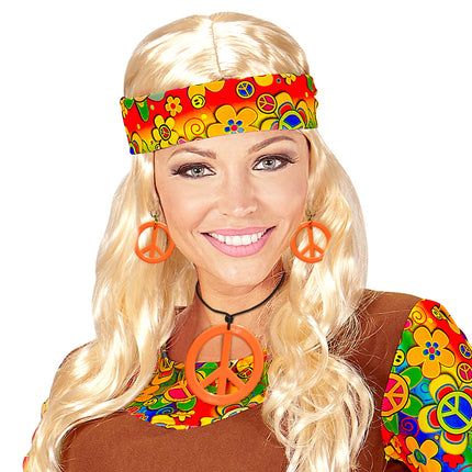 Widmann SRL Hippie Peace ketting en oorbellen oranje