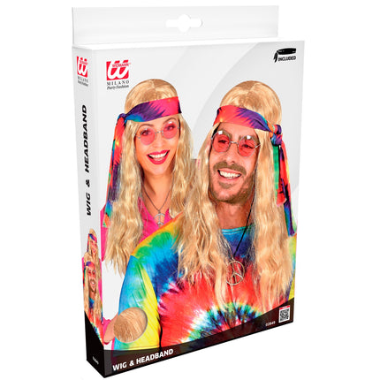 Widmann SRL Hippie pruik blonde haren met hoofdband