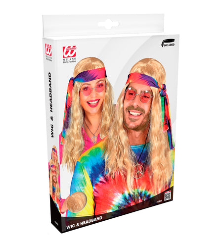 Widmann SRL Hippie pruik blonde haren met hoofdband