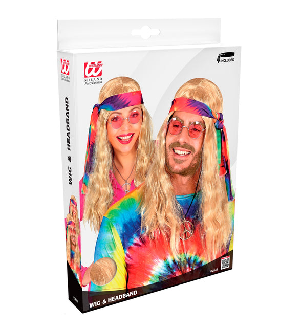 Widmann SRL Hippie pruik blonde haren met hoofdband