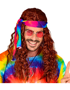 Widmann SRL Hippie pruik bruin haren met hoofdband